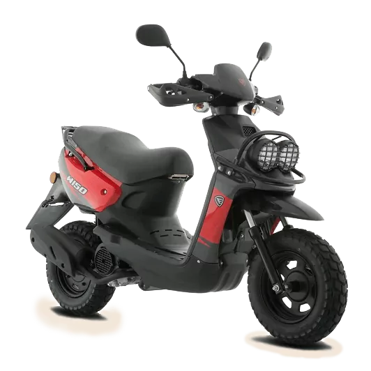 Italika W150 scooter rental in San José del Cabo - Rugged black and red design with large tires, perfect for exploring beaches and town